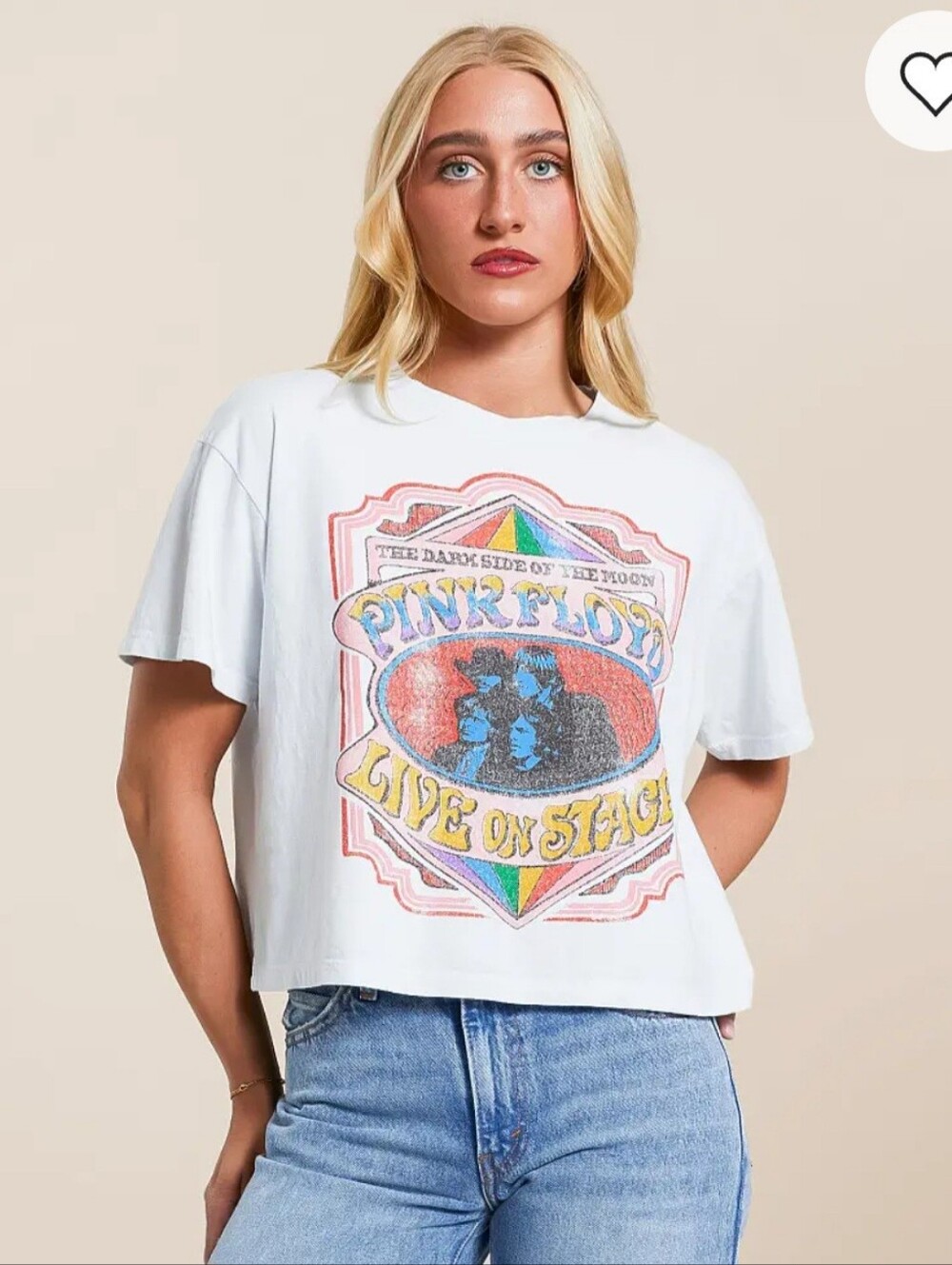 Pink Floyd Cropped Band T-Shirt with a distressed "Live on Stage" graphic.